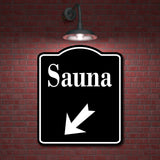 Sauna Day Spa 45 Degree Down Left Arrow BLACK Aluminum Composite Sign