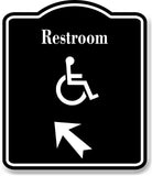 Restroom Handicap 45 Degree up Left Arrow BLACK Aluminum Composite Sign
