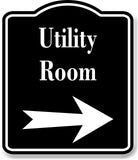 Utility Room Right Arrow BLACK Aluminum Composite Sign