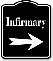 Infirmary Right Arrow BLACK Aluminum Composite Sign