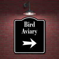 Bird Aviary Zoo Right Arrow BLACK Aluminum Composite Sign