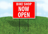 BIKE SHOP NOW OPEN RED Plastic Yard Sign ROAD SIGN with Stand