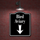 Bird Aviary Zoo Down Arrow BLACK Aluminum Composite Sign