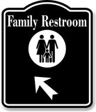 Family Restroom 45 Degree Up Left Arrow BLACK Aluminum Composite Sign
