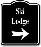SKI Lodge Right  Arrow BLACK Aluminum Composite Sign