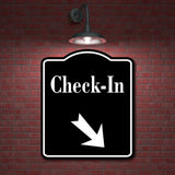 Check-In 45 Degree Down Right Arrow BLACK Aluminum Composite Sign