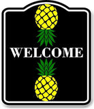 Welcome Upside Down Yellow Pineapple BLACK Aluminum Composite Sign
