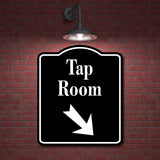 Tap Room Bar 45 Degree Down Right Arrow BLACK Aluminum Composite Sign