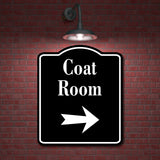 Coat Room Right Arrow BLACK Aluminum Composite Sign