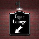 Cigar Lounge Bar 45 Degree Down Left Arrow BLACK Aluminum Composite Sign
