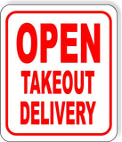 OPEN TAKEOUT DELIVERY RED Metal Aluminum composite sign