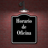 Horario de Oficina Spanish firmar BLACK Aluminum Composite Sign