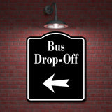 Bus Drop-Off Left Arrow BLACK Aluminum Composite Sign
