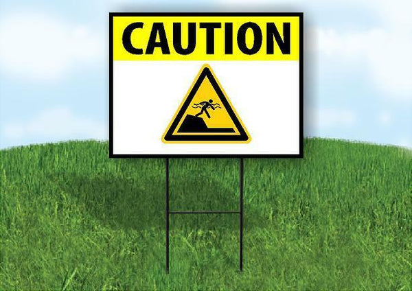 CAUTION SUDDEN DROP OFF SYMBOL BLACK YELLOW 18inx24in Yard Road Sign w/ Stand
