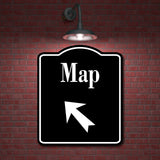 Map Directions 45 Degree up Left Arrow BLACK Aluminum Composite Sign
