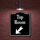 Tap Room Bar 45 Degree Down Left Arrow BLACK Aluminum Composite Sign