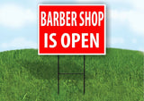 BARBER SHOP IS OPEN RED Plastic Yard Sign ROAD SIGN with Stand