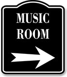 Music Room Right Arrow BLACK Aluminum Composite Sign