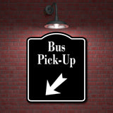 Bus Pick-Up 45 Degree Down Left Arrow BLACK Aluminum Composite Sign