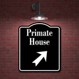 Primate House Zoo 45 Degree Up Right Arrow BLACK Aluminum Composite Sign
