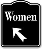 Women 45 Degree Up Left Arrow BLACK Aluminum Composite Sign