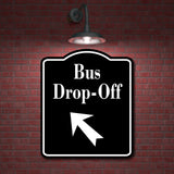 Bus Drop-Off 45 Degree Up Left Arrow BLACK Aluminum Composite Sign