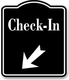 Check-In 45 Degree Down Left Arrow BLACK Aluminum Composite Sign