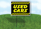 USED CARS CHECK YELLOW BLACK Yard Sign with Stand LAWN SIGN