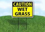 CAUTION WET GRASS  YELLOW Plastic Yard Sign ROAD SIGN with Stand