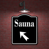 Sauna Day Spa 45 Degree Up Left Arrow BLACK Aluminum Composite Sign