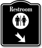 Restroom Men Women 45 Degree Down Right Arrow BLACK Aluminum Composite Sign