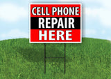 CELL PHONE REPAIR HERE BLACK STRIPE Plastic Yard Sign ROAD SIGN with Stand