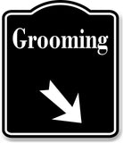 Grooming Room 45 Degree Down Right Arrow BLACK Aluminum Composite Sign