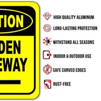 CAUTION HIDDEN DRIVEWAY LEFT ARROW Metal Aluminum Composite Sign