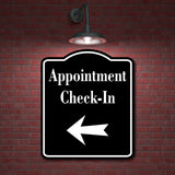 Appointment Check-In Left Arrow BLACK Aluminum Composite Sign