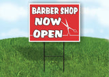 BARBER SHOP NOW OPEN RED Plastic Yard Sign ROAD SIGN with Stand