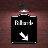 Billiards 45 Degree Down Right Arrow BLACK Aluminum Composite Sign