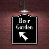 Beer Garden 45 Degree Up Left Arrow BLACK Aluminum Composite Sign