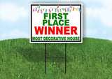 FIRST PLACE WINNER most decorative house LIGHTS Yard Sign w Stand LAWN CHRISTMAS