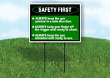 SAFETY FIRST GUN RULES GREEN WHITE Yard Sign with Stand LAWN SIGN