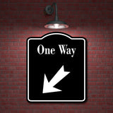 One Way 45 Degree Down Left Arrow BLACK Aluminum Composite Sign