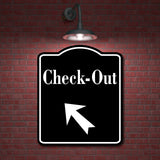 Check-Out 45 Degree Up Left Arrow BLACK Aluminum Composite Sign