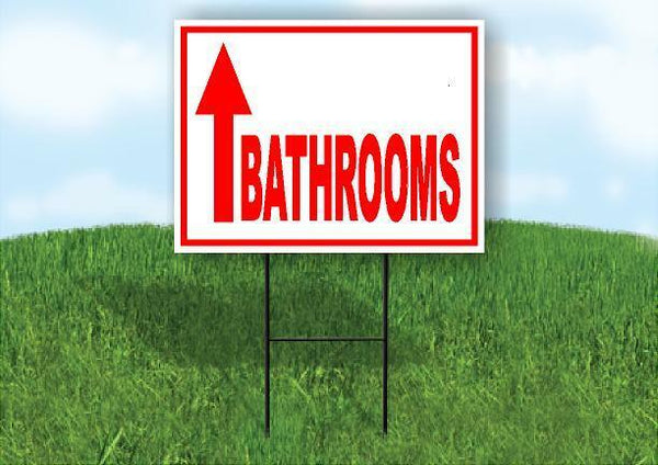 BATHROOMS STRAIGHT arrow red Yard Sign with Stand LAWN SIGN