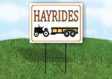 HAYRIDES W TRACTOR ORANGE BORDER 18 in x 24 in Yard Sign Road Sign with Stand