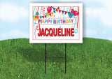 JACQUELINE HAPPY BIRTHDAY BALLOONS 18 in x 24 in Yard Sign Road Sign with Stand