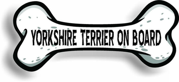 Dog on Board Yorkshire Terrier Bone Car Magnet Bumper Sticker 3"x7"
