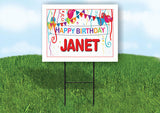 JANET HAPPY BIRTHDAY BALLOONS 18 in x 24 in Yard Sign Road Sign with Stand
