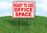 READY TO USE OFFICE SPACE RED WHITE Yard Sign Road with Stand LAWN SIGN