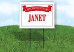 JANET CONGRATULATIONS RED BANNER 18in x 24in Yard sign with Stand