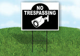 NO TRESPASSING CAMERA SHAPE BLACK Yard Sign with Stand LAWN SIGN
